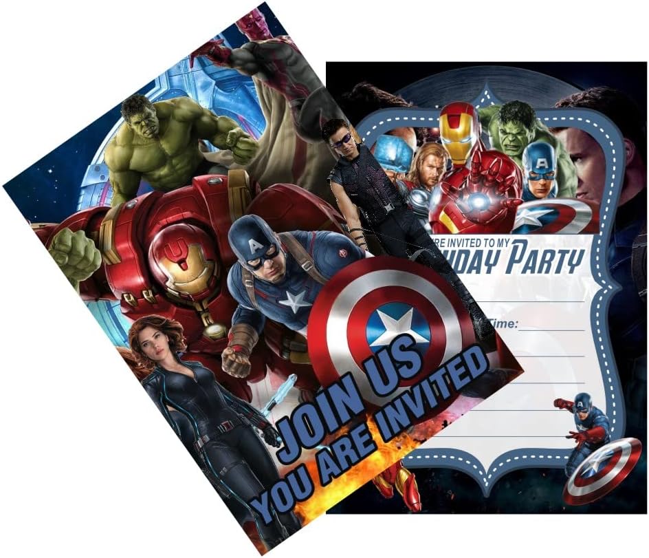 24PCS Superhero Birthday Invitations,Superhero Party Invitations, Superhero Birthday Party Supplies Decoration (Invitations 24pcs)