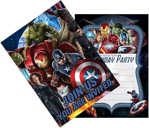 SUTRADHAR 24 invitaciones de cumpleaños de superhéroes, invitaciones de fiesta de superhéroes, suministros de decoración para fiestas de cumpleaños