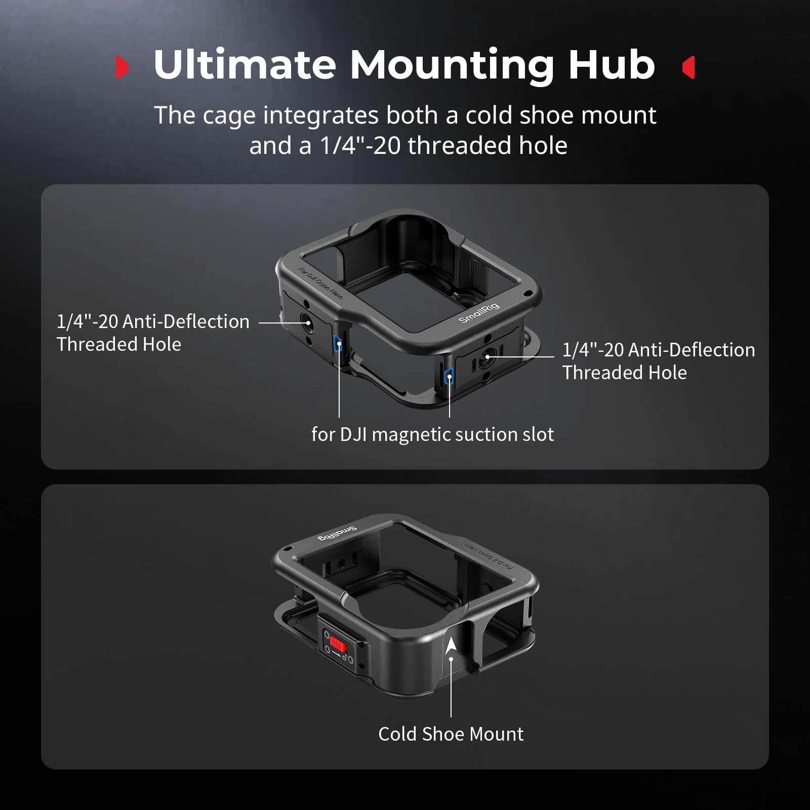 SmallRig Gabbia completa per DJI Osmo Nano, supporto per telaio protettivo, sblocco one-touch dell'alloggiamento di espansione, con slitta a contatto freddo e fori filettati da 1/4"-20 -5759