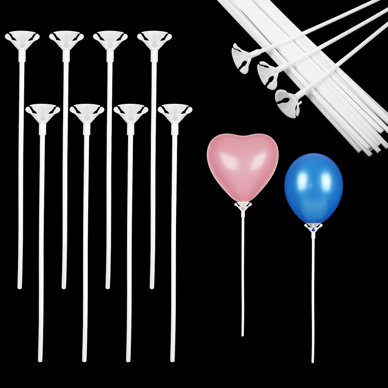 cobee 20 Pcs White Balloon Sticks, Long Balloons Stick With cups, Balloons Holder Sticks Plastic Balloon Weights for Tying, Birthday, Parties, Wedding Decorations