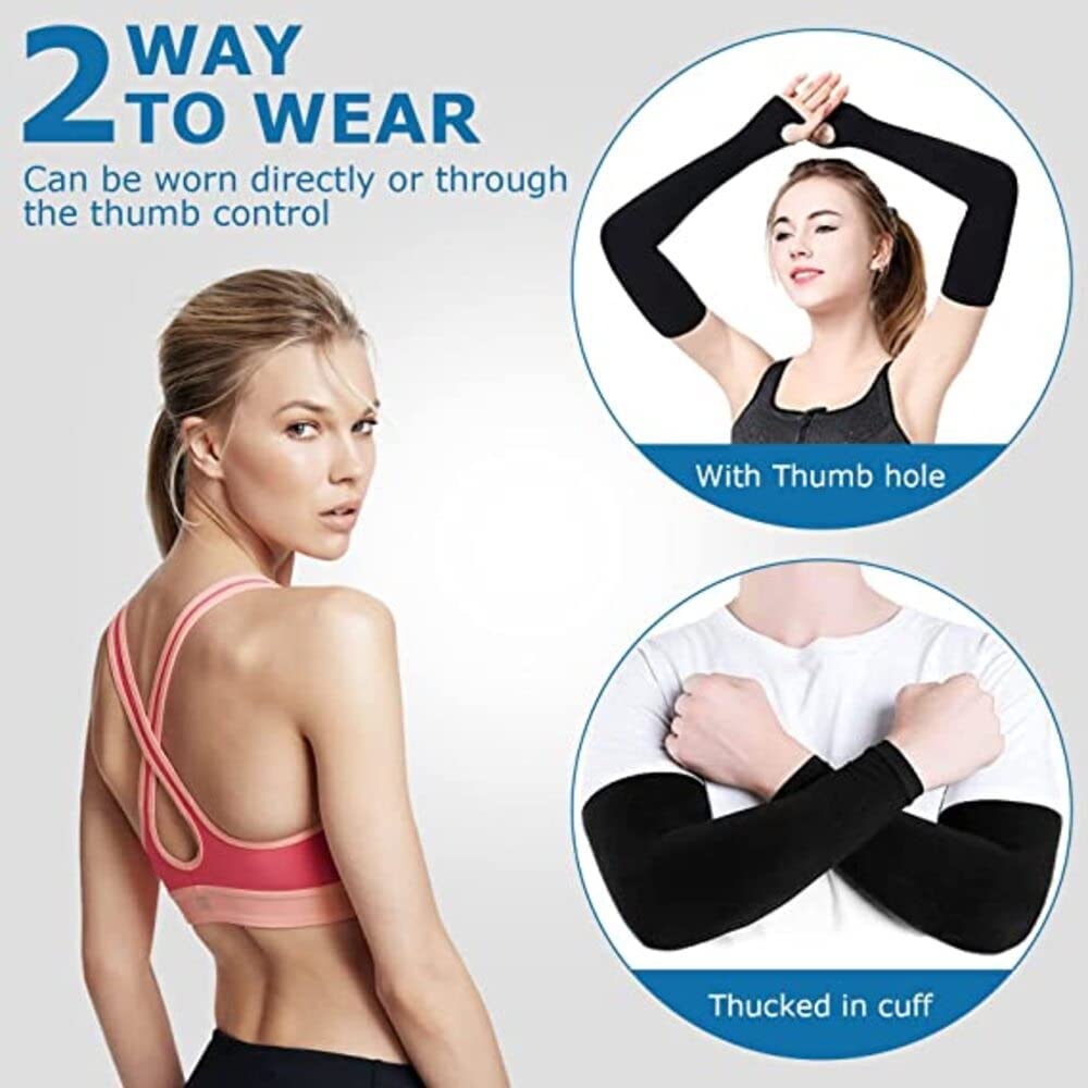 XJARVIS Protección solar negra con agujero para el pulgar, protección solar para uso en interiores y exteriores, unisex, para hombres, mujeres y niños, con efecto de compresión y enfriamiento (negro)