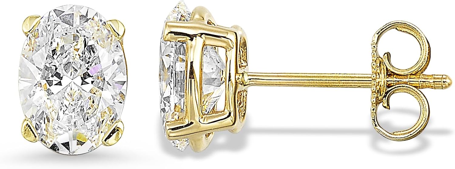 2/3 to 2 Carat Lab Grown Diamond Oval Stud Earrings for Women in 14k White or Yello...