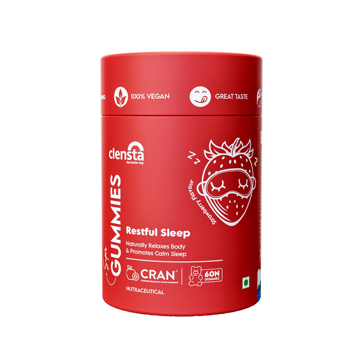 Clensta Sleep Gummies with 10 mg Melatonin to Promote Deep Sleep & Relaxation, Improves Sleep Quality | Non-Habit Forming | Gluten & Gelatin Free- Pack of 60 gummies with Strawberry Flavour