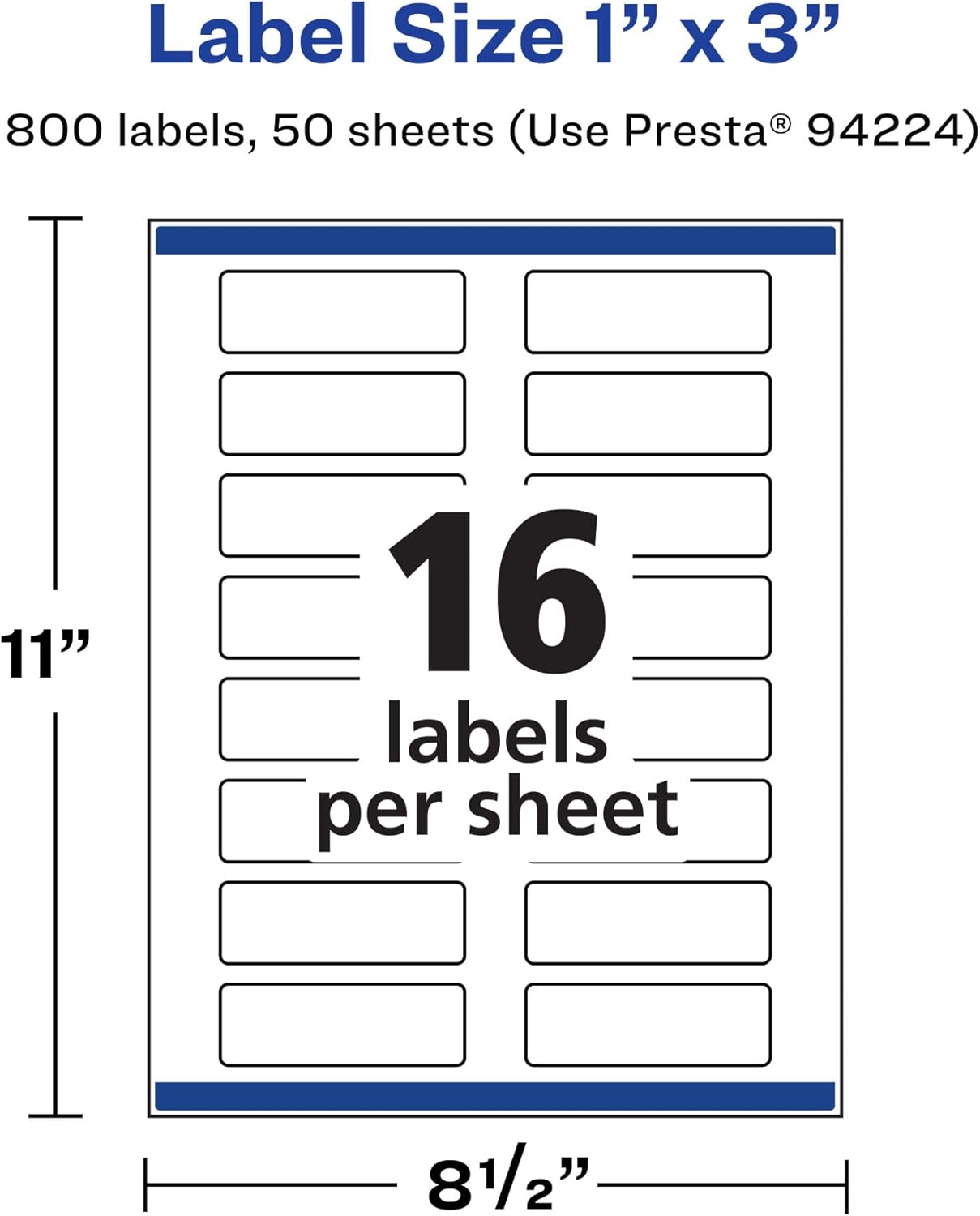Avery Matte White Rectangle Labels, Sure Feed Technology, 1" x 3", 800 Matte White Printable Labels