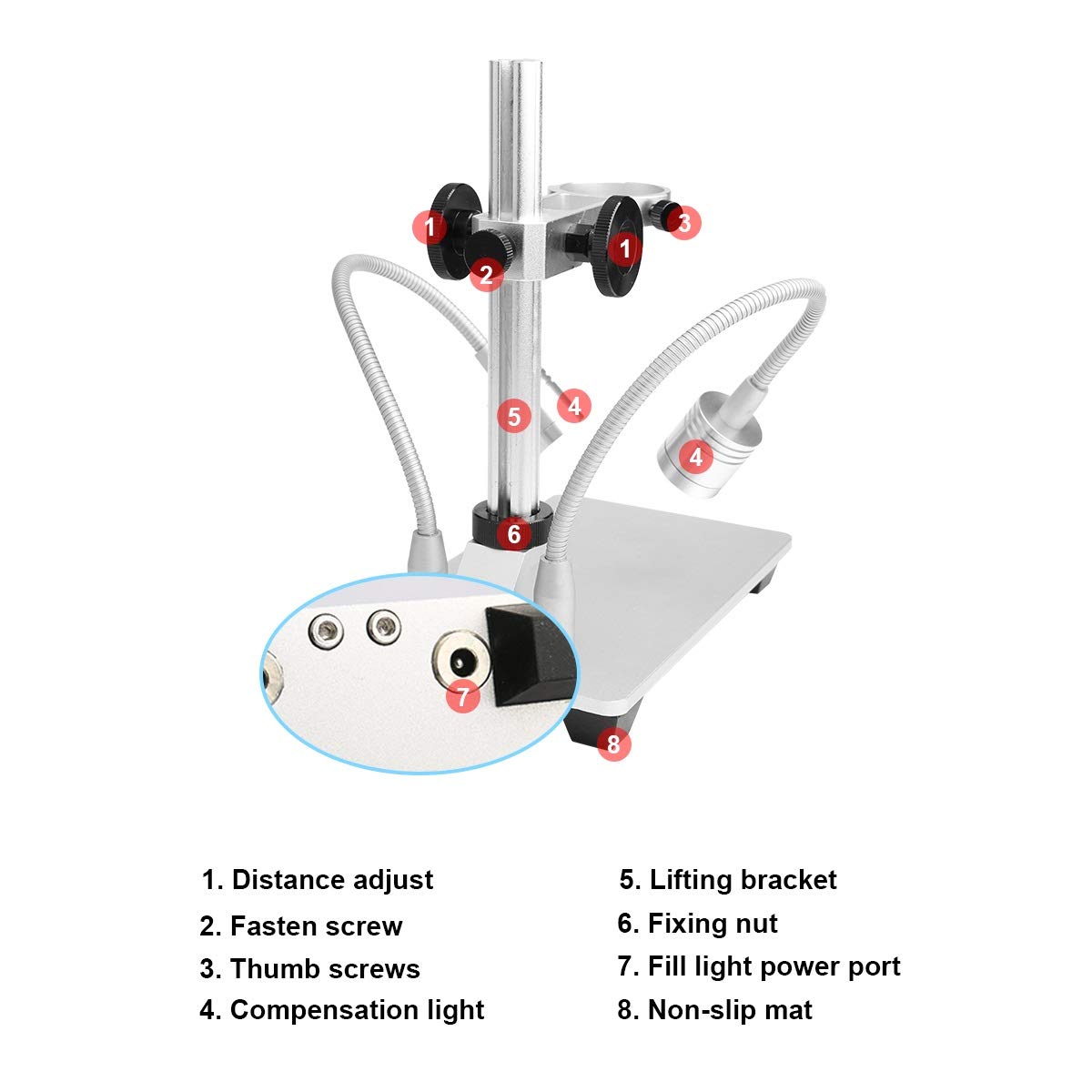 Jiusion Actualizado con 2 lámparas de aleación de Aluminio Universal Ajustable Profesional Soporte de Escritorio Soporte de Soporte de Escritorio para microscopio Digital USB de 3,5cm de diámetro