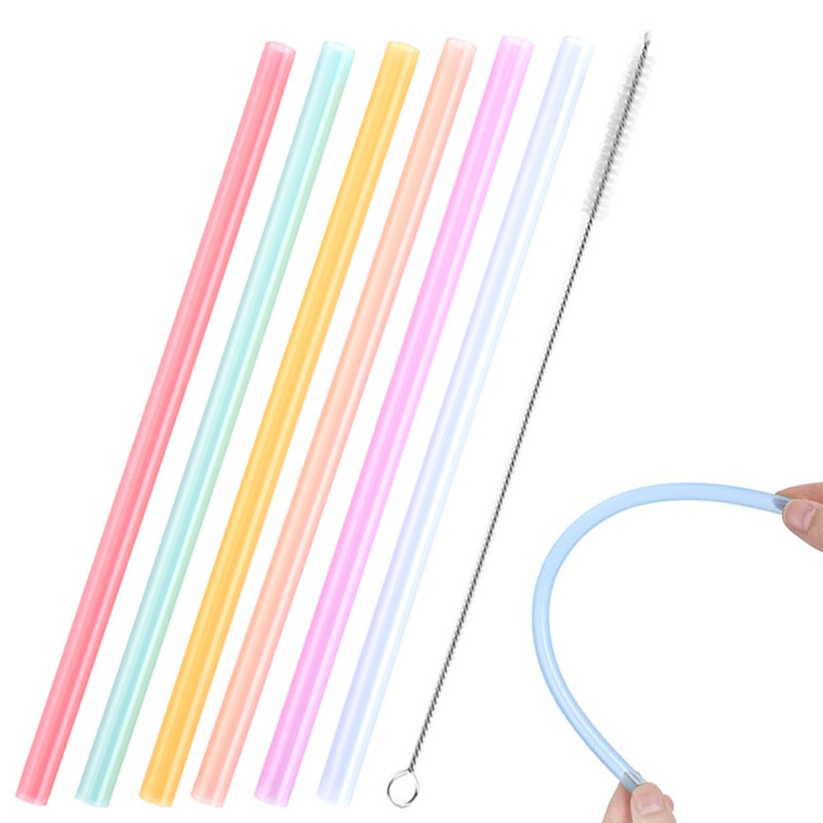 16 Cannucce Professionali in Silicone per Cocktail e Smoothie + Brush
