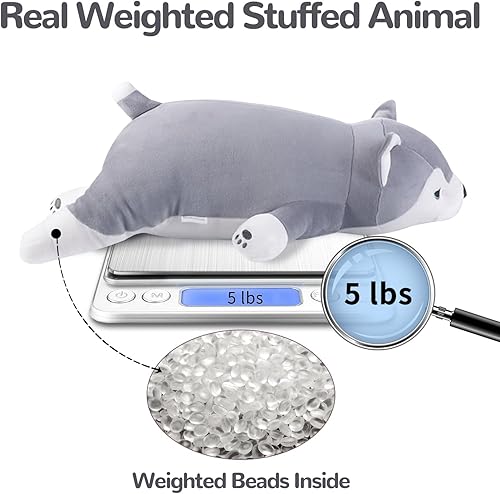 Miniatura 5 de Animales de peluche con peso Husky de 30 pulgadas, animal de peluche gigante con peso de perro, juguetes de almohada de felpa con peso lavables,