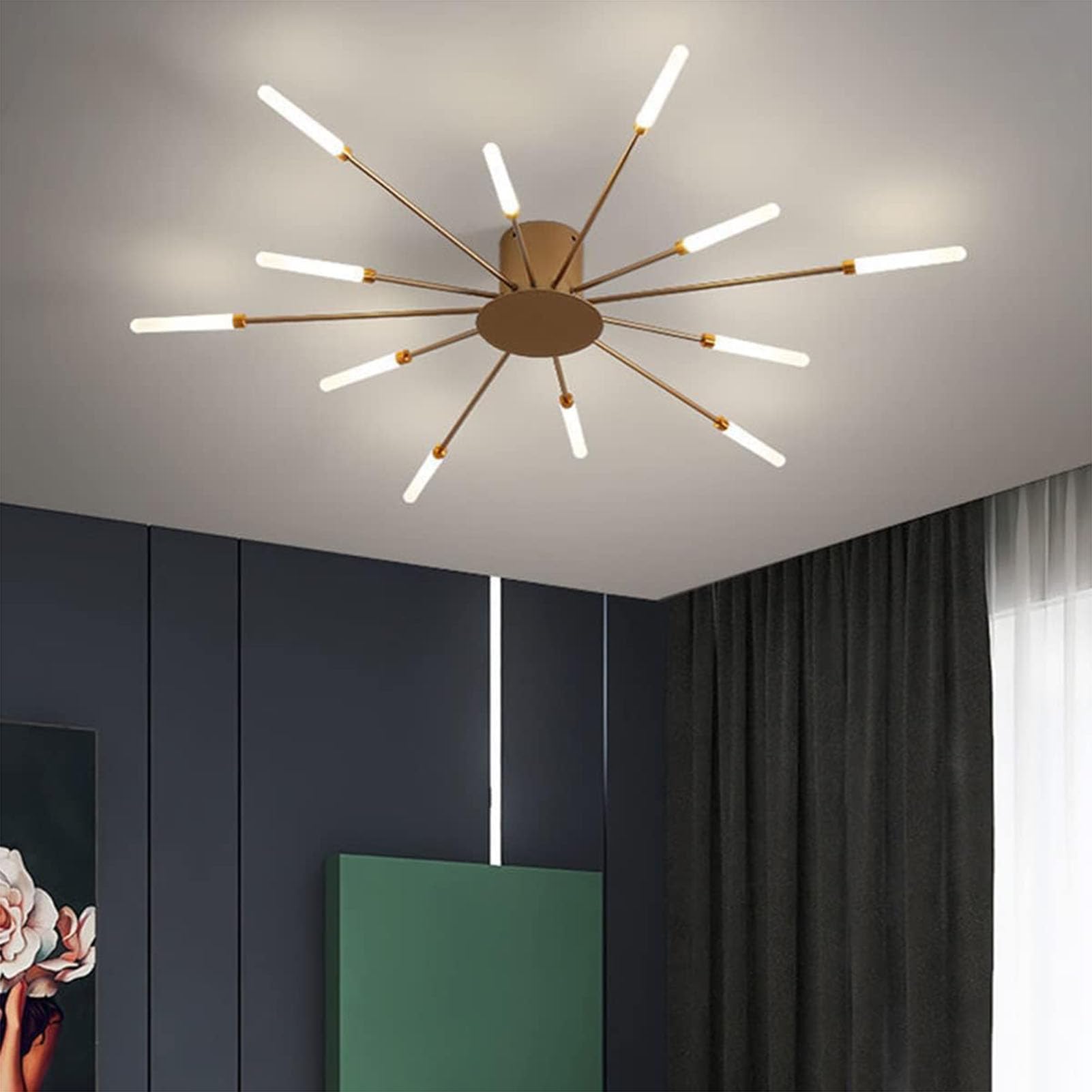 Lampa sufitowa wpuszczana w płomień, lampa wisząca do jadalni, nowoczesna ściemnialna lampa sufitowa led, do sypialni, salonu,Gold (b),105 * 9 cm