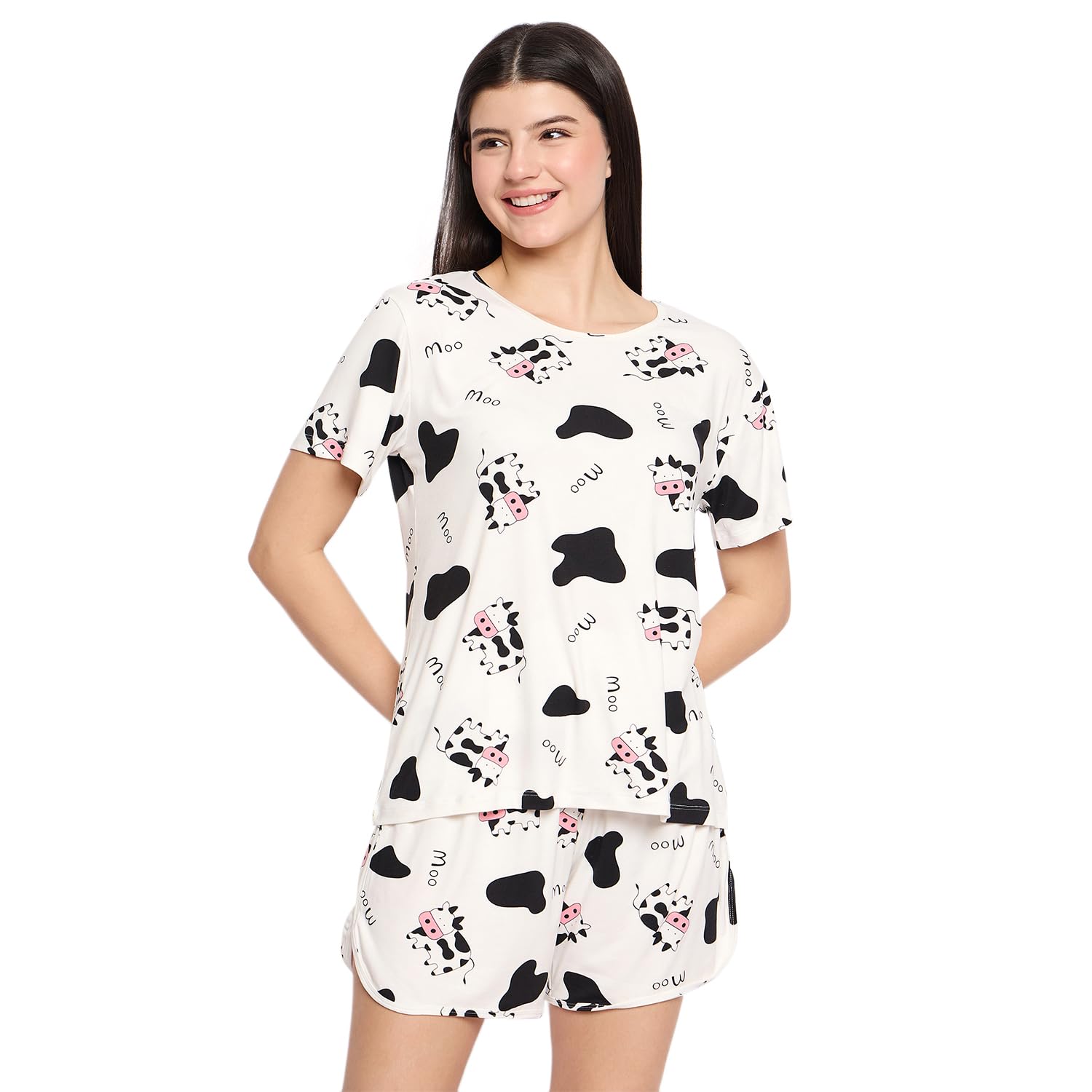 camey Women's Printed Loungewear Set, Short Sleeve T-Shirt with Shorts, Casual Sleepwear-picture-35