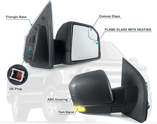 Miniatura 2 de Espejo de puerta lateral derecha del pasajero con montaje de vidrio de punto ciego para Ford F150 2015-2020 con luz de señal de giro calentada (6