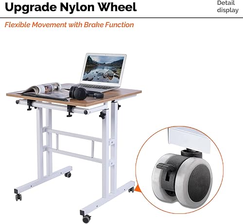 Miniatura 8 de AIZ escritorio móvil de pie, escritorio ajustable para computadora portátil, con ruedas, para oficina en casa, estación de trabajo, escritorio para
