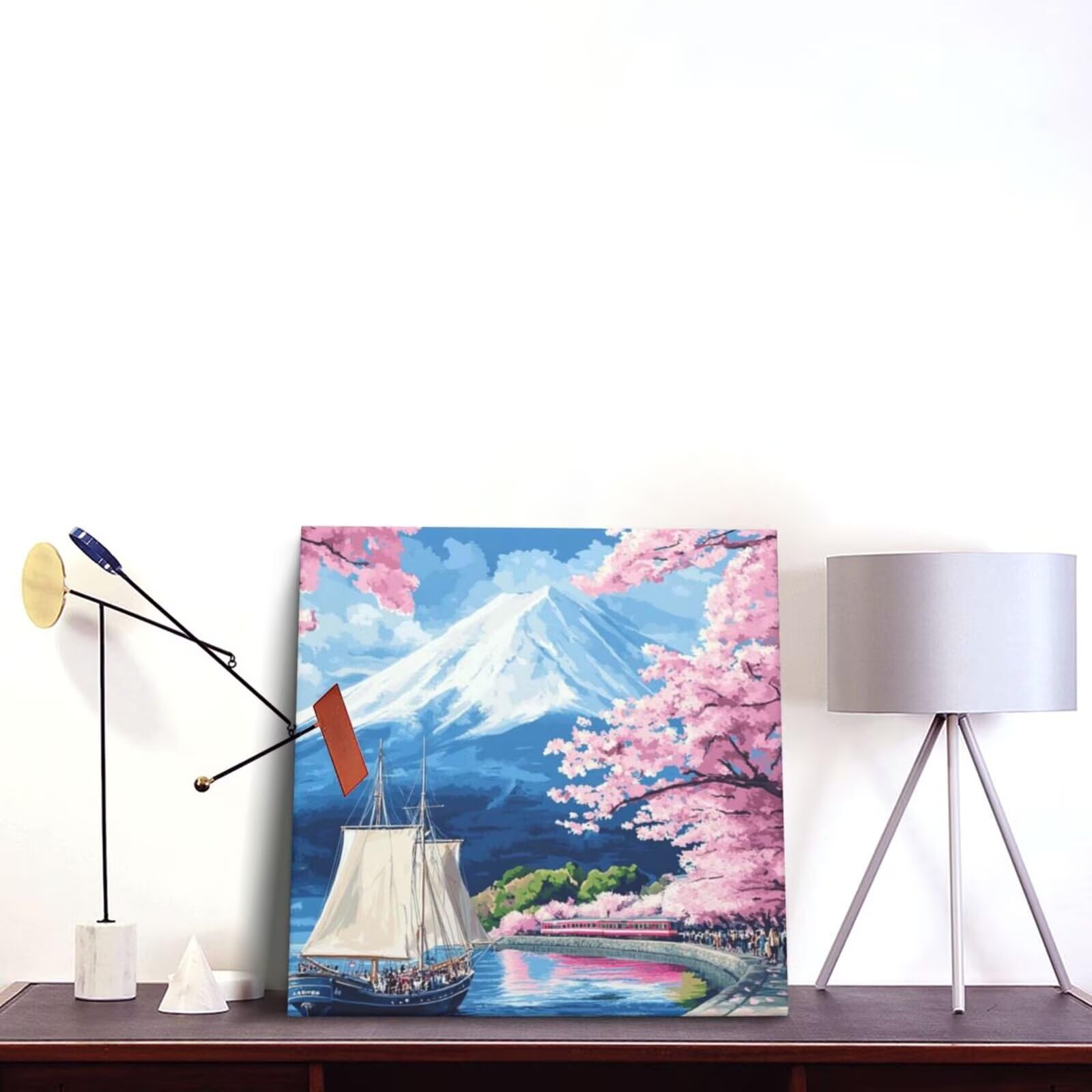 Malen nach Zahlen, Malen-nach-Zahlen-Set für Erwachsene, Motiv: Boot, Kirschblüte, Malen nach Zahlen für Anfänger, Acryl-Peinture a Numero, DIY-Ölgemälde, Kunsthandwerk Kits für Wanddekoration – (65 x