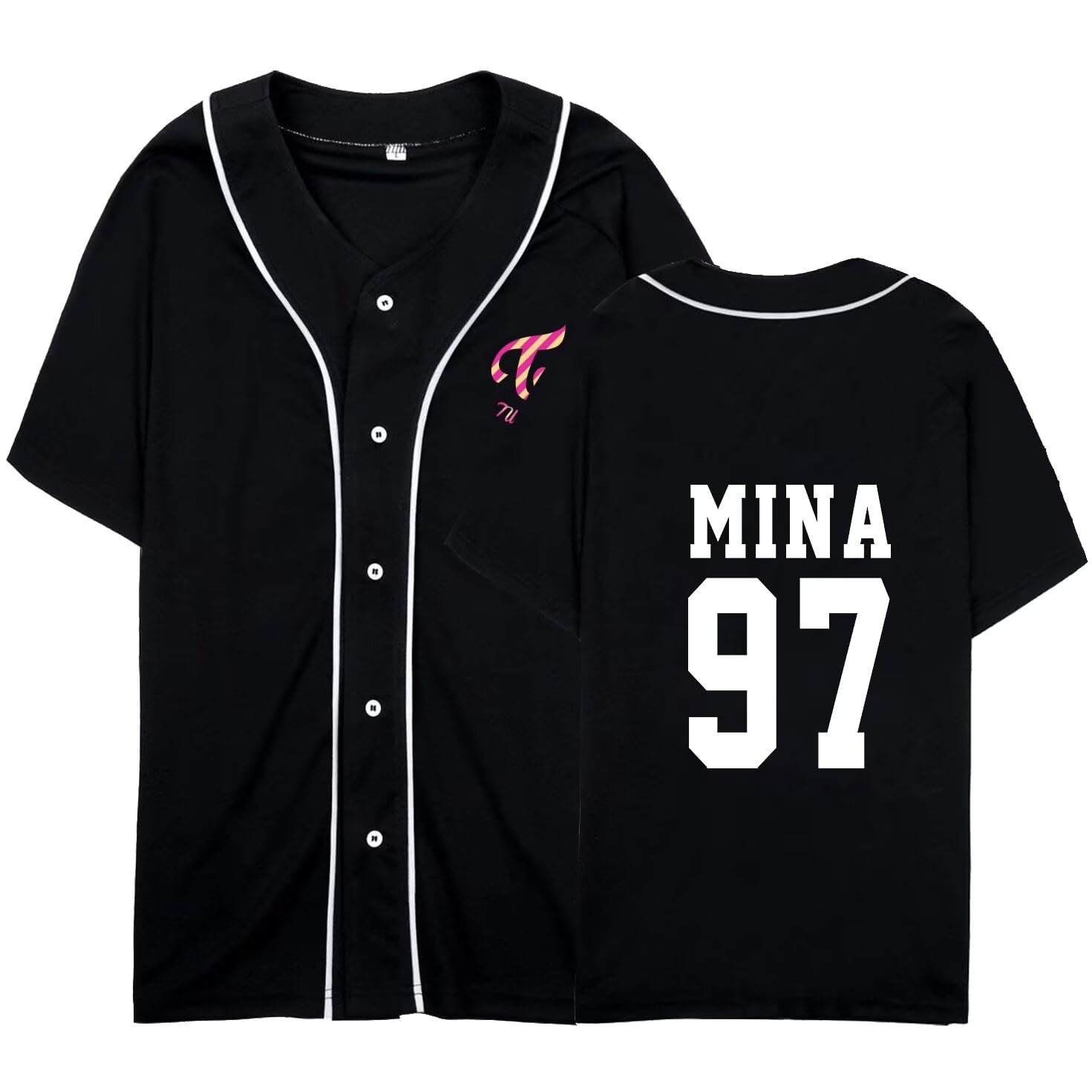 FUJUTANG Baseball Jersey Tzuyu Mina Momo Sana Dahyun Chaeyoung V Neck Hip-Hop T-Shirt