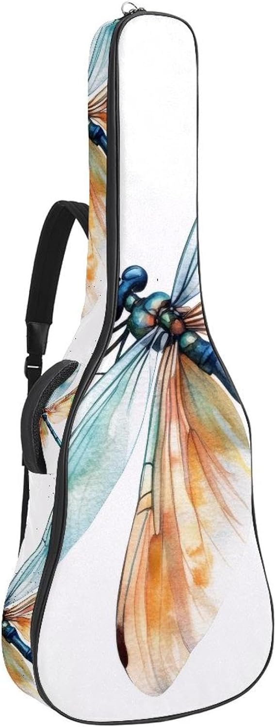40 41 42 Inch Acoustic Guitar Bag, 0.4 In Thick Sponge Padded Guitar Case Gig Bag with Back Hanger Loop and 2 Pockets, Colorful Watercolor Dragonfly