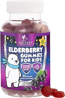 Kids Immune Support Elderberry Gummies - Daily Children's Vitamins C, Zinc & Kids Immunity Support Gummy - Nature's Sambucus Elderberry Supplement, Vegan, Gluten-Free, Tasty Berry Flavor - 60 Gummies