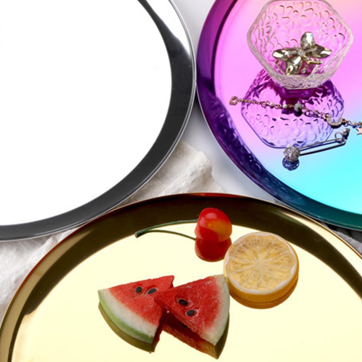 Plato de Postre de Acero Inoxidable Elegante y Chic para Almacenamiento de Alimentos y Decoración del Hogar Adecuado para Servir Frutas y Aperitivos