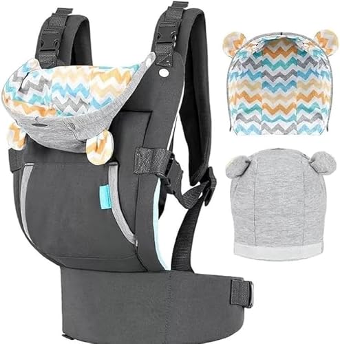 4-in-1 Baby Carrier, Grey with Chevron Pattern, Ergonomic, Includes Hood, Newborn to Toddler