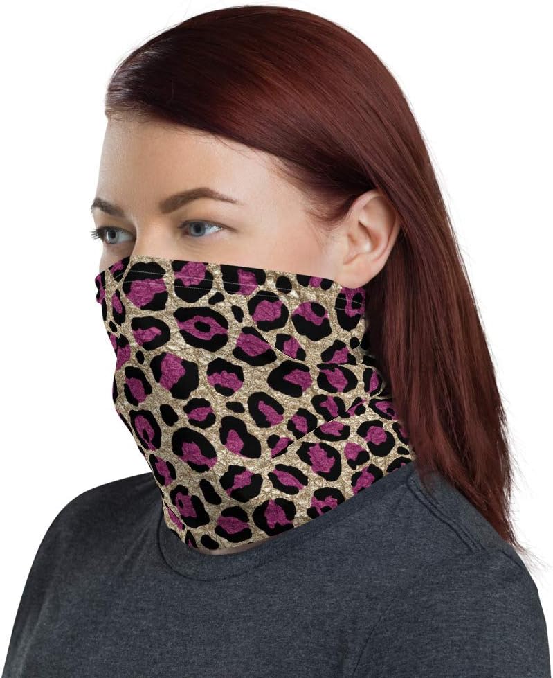 Pink Leopard Neck Gaiter, biker face covering, biker mask, cold mask