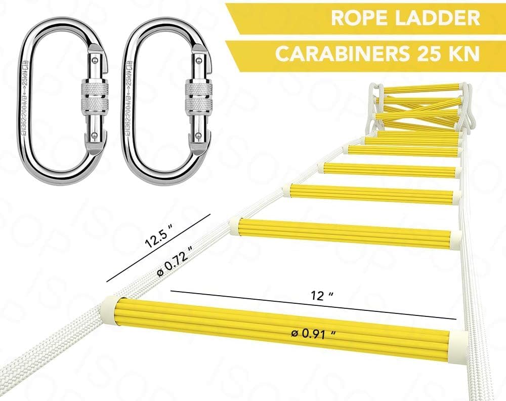Certified Climbing Rope Ladder 25ft l Compact Portable Emergency Evacuation Ladder 3 Story l for Kids & Adults - Fire Safety for Families, Ladders for Tree-House, Fire Escape & Rescue Survival