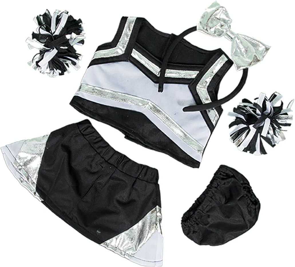 Metallic Silver & Black Cheerleader Teddy Bear Clothes Fits Most 14"-18" Build-A-Bear and Make Your Own Stuffed Animals