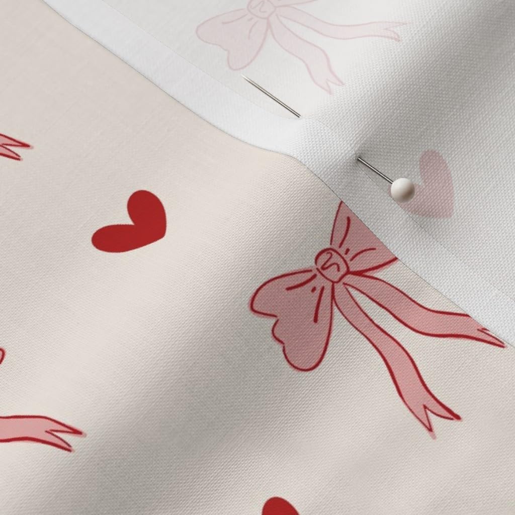 Spoonflower Fabric - Coquette Valentine's Day Preppy Pink Red Bows Hearts Romance Girls Printed on Petal Cotton Fabric Fat Quarter - Sewing Quilting Apparel Crafts Decor