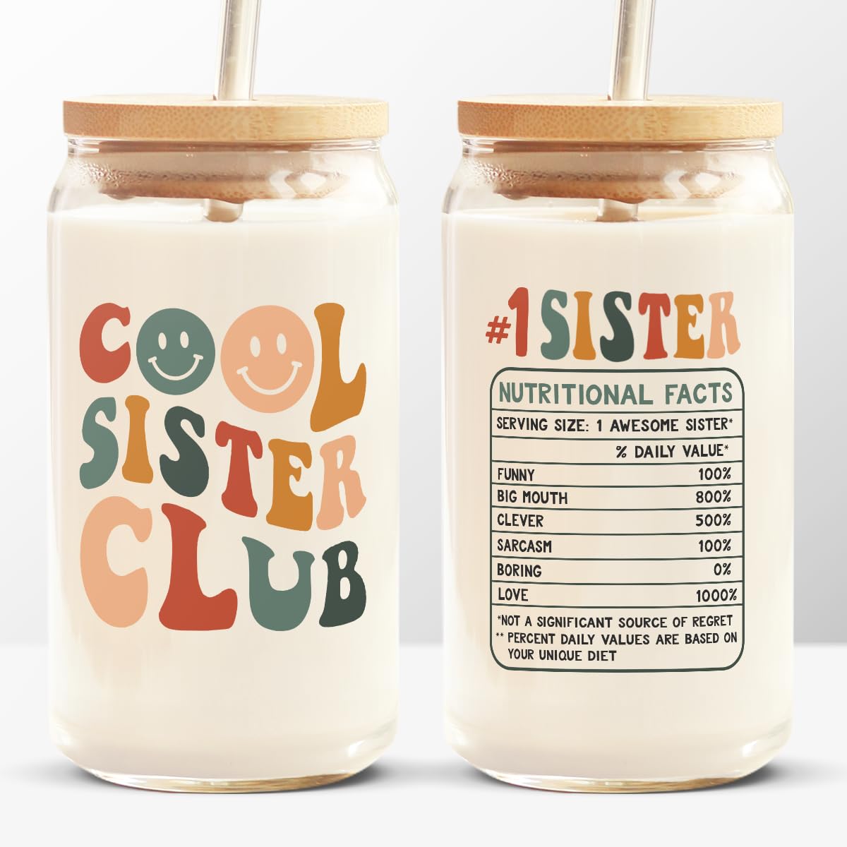 Pawfect House Cool Sister Club Glass Cups With Lids And Straws 16 Oz, Best Friend Birthday Gifts For Women, BFF, Sisters Gifts From Sister, Funny Iced Coffee Cup Gift For Her, Bestie, Big Sis, Sibling