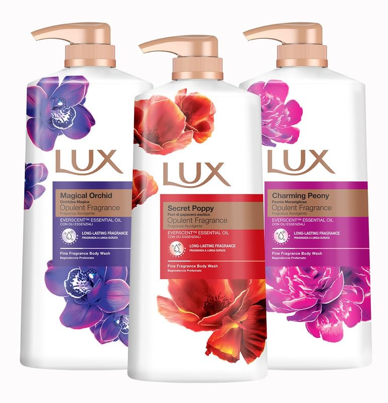 Lux Magical Orchid Body Wash 1L (1 Pack) & Secret Poppy BodyWash 1L (1 Pack) & Lux Charming Peony Body Wash 1L (1Pack) (Total 3 Packs)