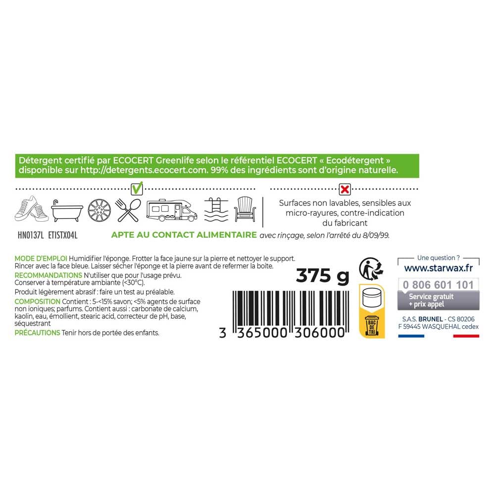 Starwax - Piedra de limpieza blanca 100% de origen natural, juego de 4