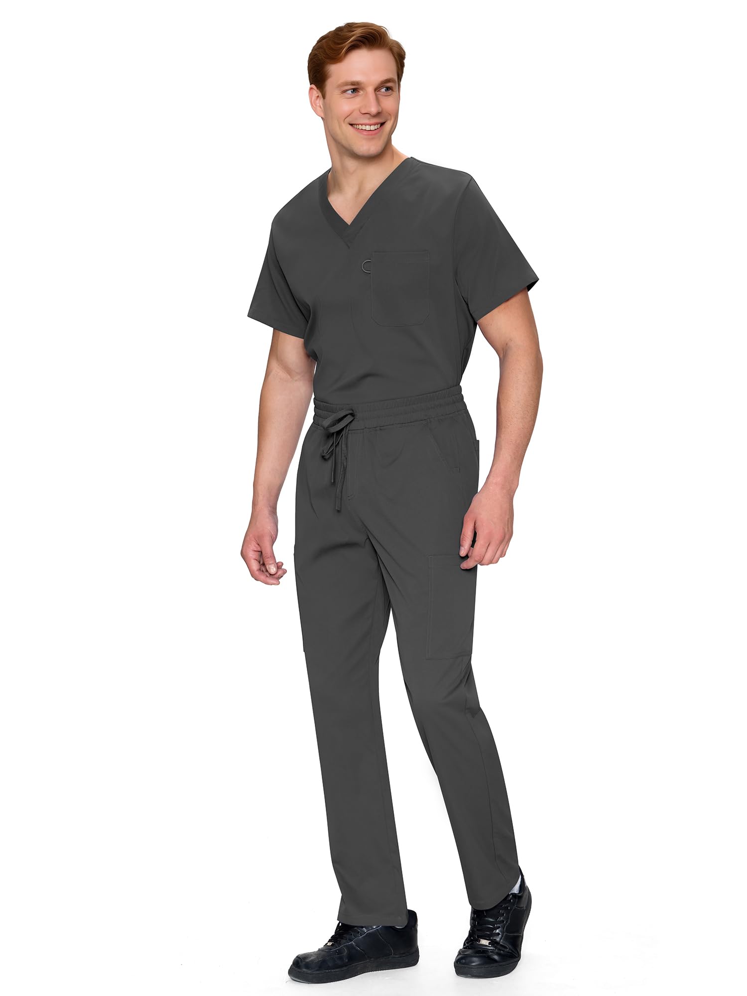 Scrubs for Men Set - V-Neck Scrub Top and Straight Leg Pants with 11 Pockets — view 3