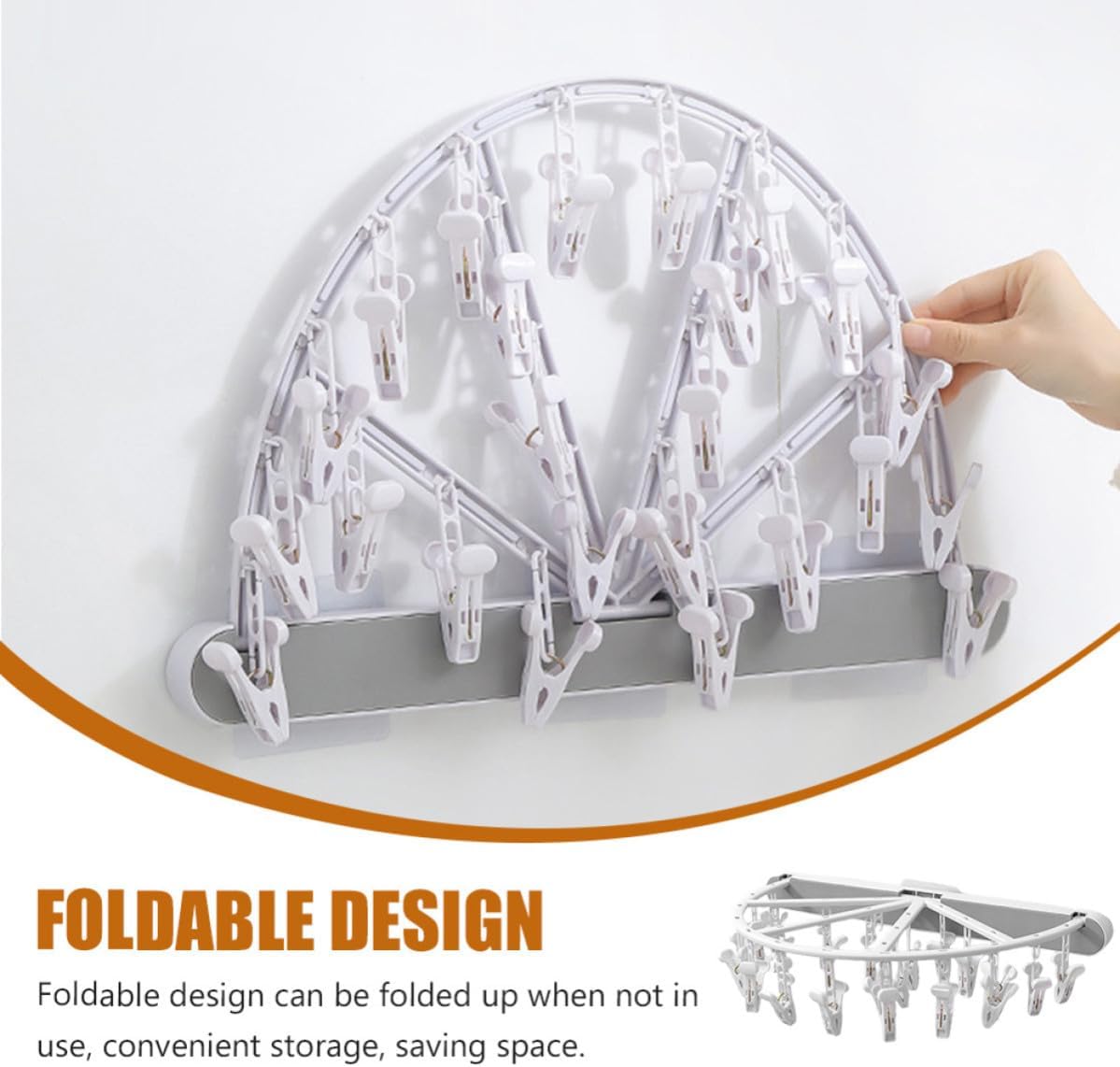 TEHAUX Foldable Round Clothes Drying Rack for Gloves and Bras with Sturdy Abs and Pp Construction, Wall-Mounted Multi-Clip Hanger Prevents Clothes from Blowing, for Drying and Storing