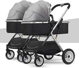 YCKEGEWDouble Stroller for Toddlers Side by Side,Two-Way Baby Stroller Twins Pushchair-Detachable,High Landscape Seat and Adjustable Canopy (Color : Dark Gray)