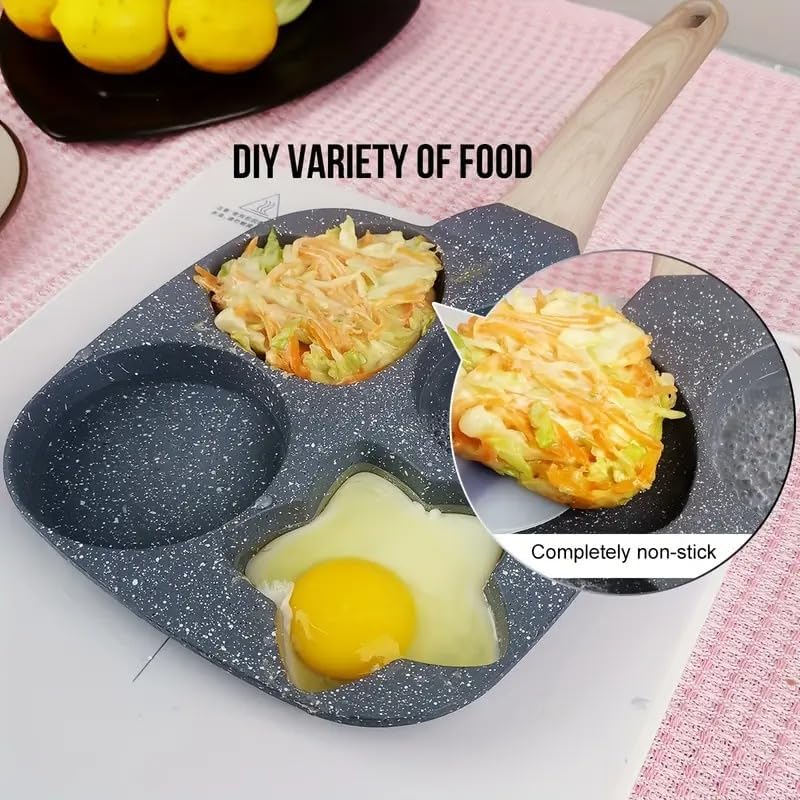 Image of Niyam 4 Cavity Egg Pan Non Stick, Pancake Maker, 4-Cup Nonstick Egg Frying Pan Granite Mini Egg Cooker Pannfor Breakfast, Small Egg Skillet Suitable for Gas Stove & Induction Top (Black 1, 19cm)