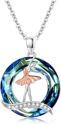 MEDWISE Ballerina Necklace 925 Sterling Silver Dancer Necklace with Green Crystal Ballet Pendant Necklace Jewelry for Women Ballerina Gifts for Women Wife Ladies