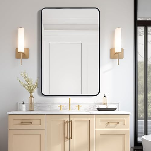 Miniatura 7 de USHOWER Espejos de baño para sobre el fregadero, espejo rectangular con marco de metal, espejo de tocador moderno de granja, montado en la pared