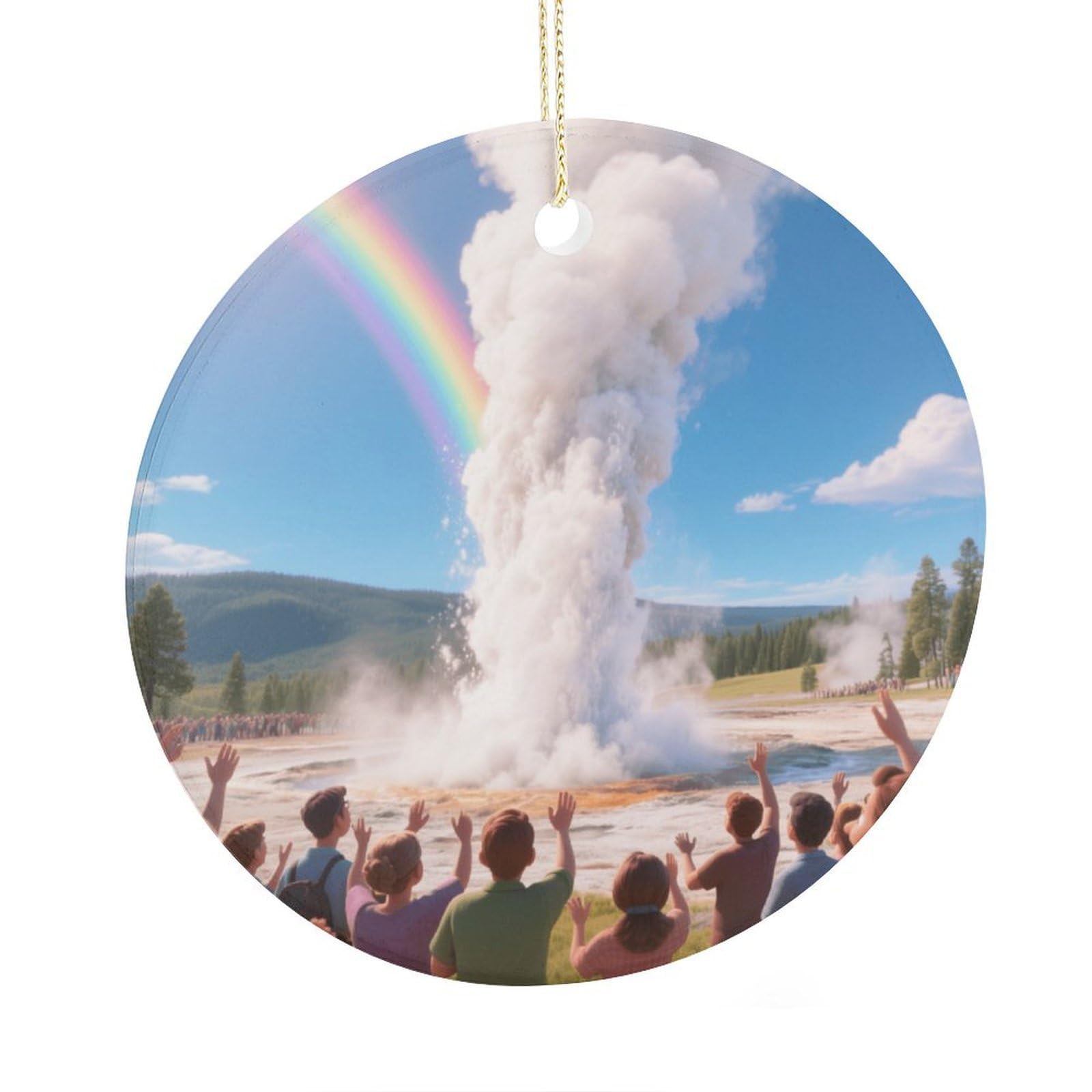 Fekiloot Style Geyser Eruptions Christmas Ornaments 2.9 Inch Round Ceramic Ornament Keepsake Thank You Gifts For Office, Room, Home - Holiday Present Ideas