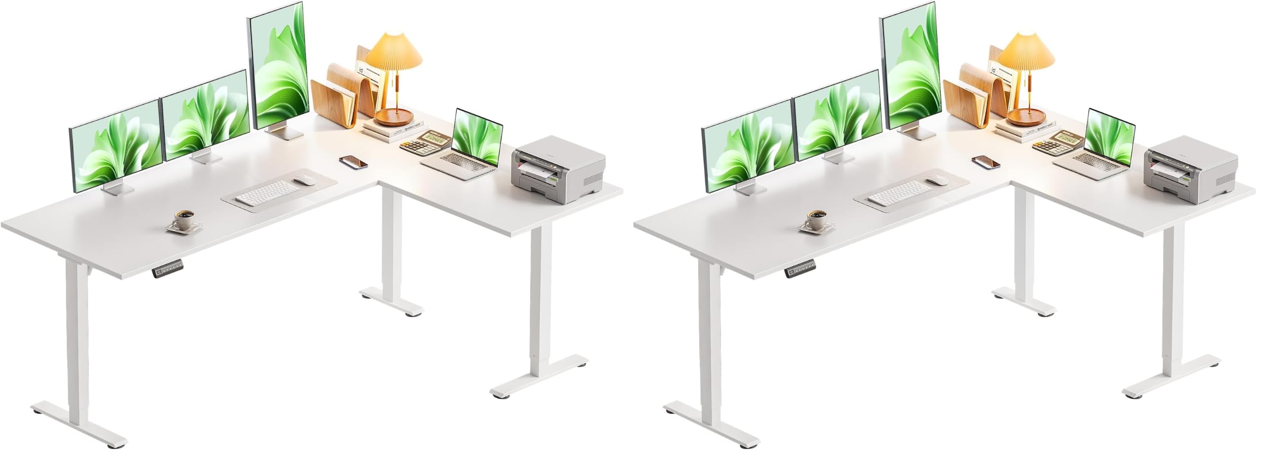 Casaottima 63 Inch L Shaped Electric Standing Desk, Home Office, White (Pack of 2)