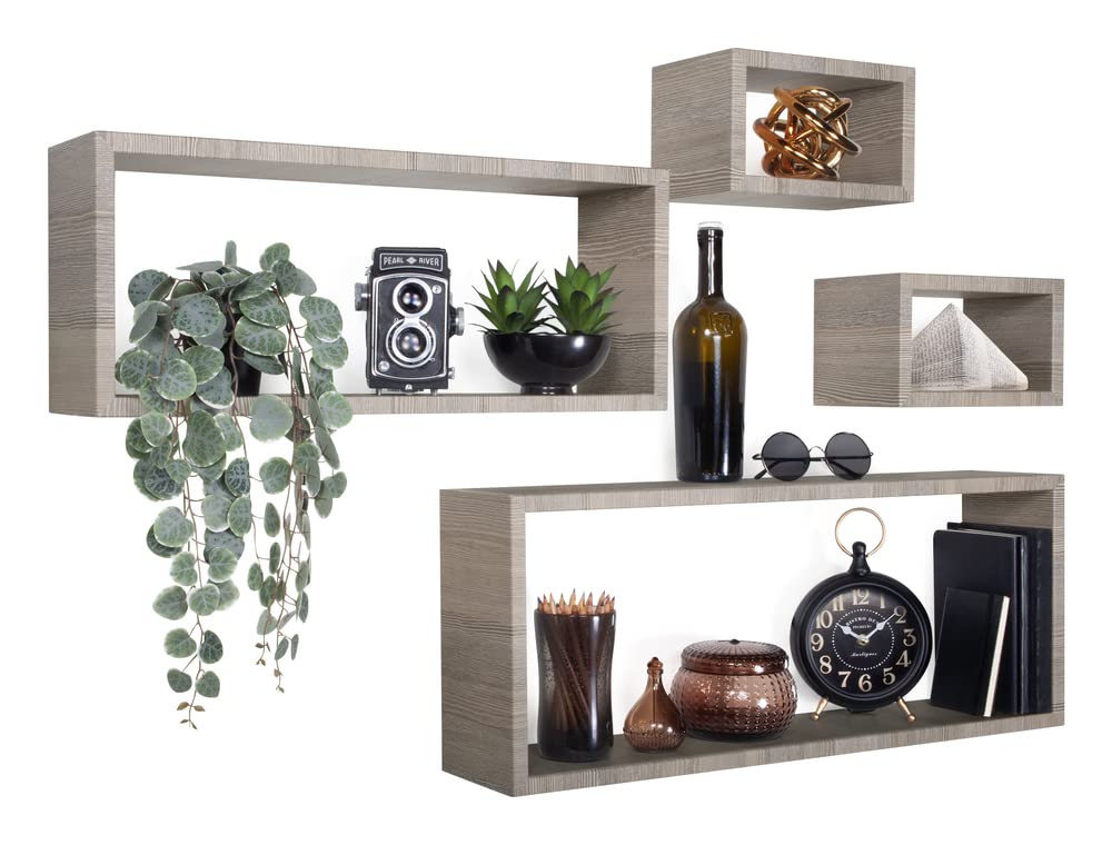 MODULARREDO | MERLINO Set 4 Mensole da Muro, Pensile Bagno, Scaffale Parete, 75x30 e 60x25 p15.5 cm, 2 da 25x15 cm, Kit Tasselli Incluso, Rovere Moka - Made in Italy
