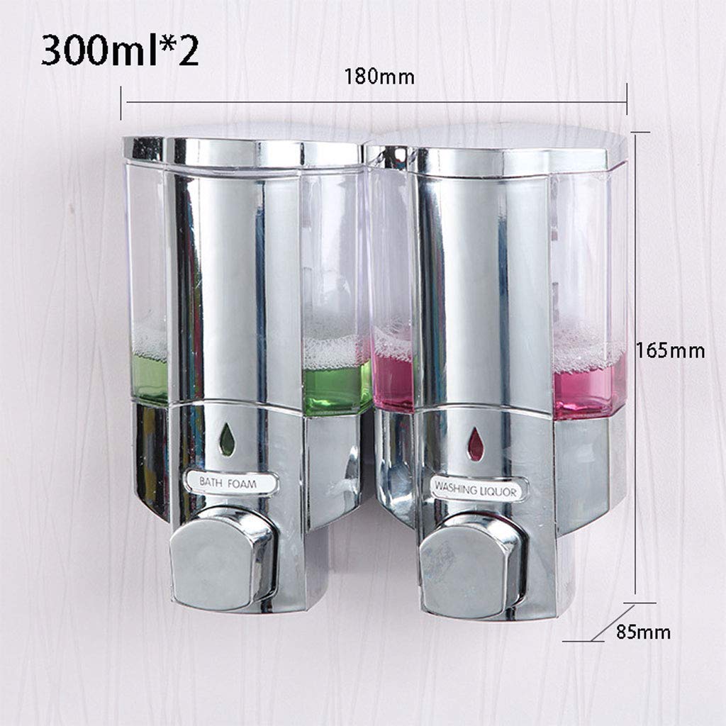 Dispensador de jabón, 300 ml x 2 bombas de pared manual de gel cromado, dispensador de jabón para cocina, baño, oficina, hospital, hotel, restaurante