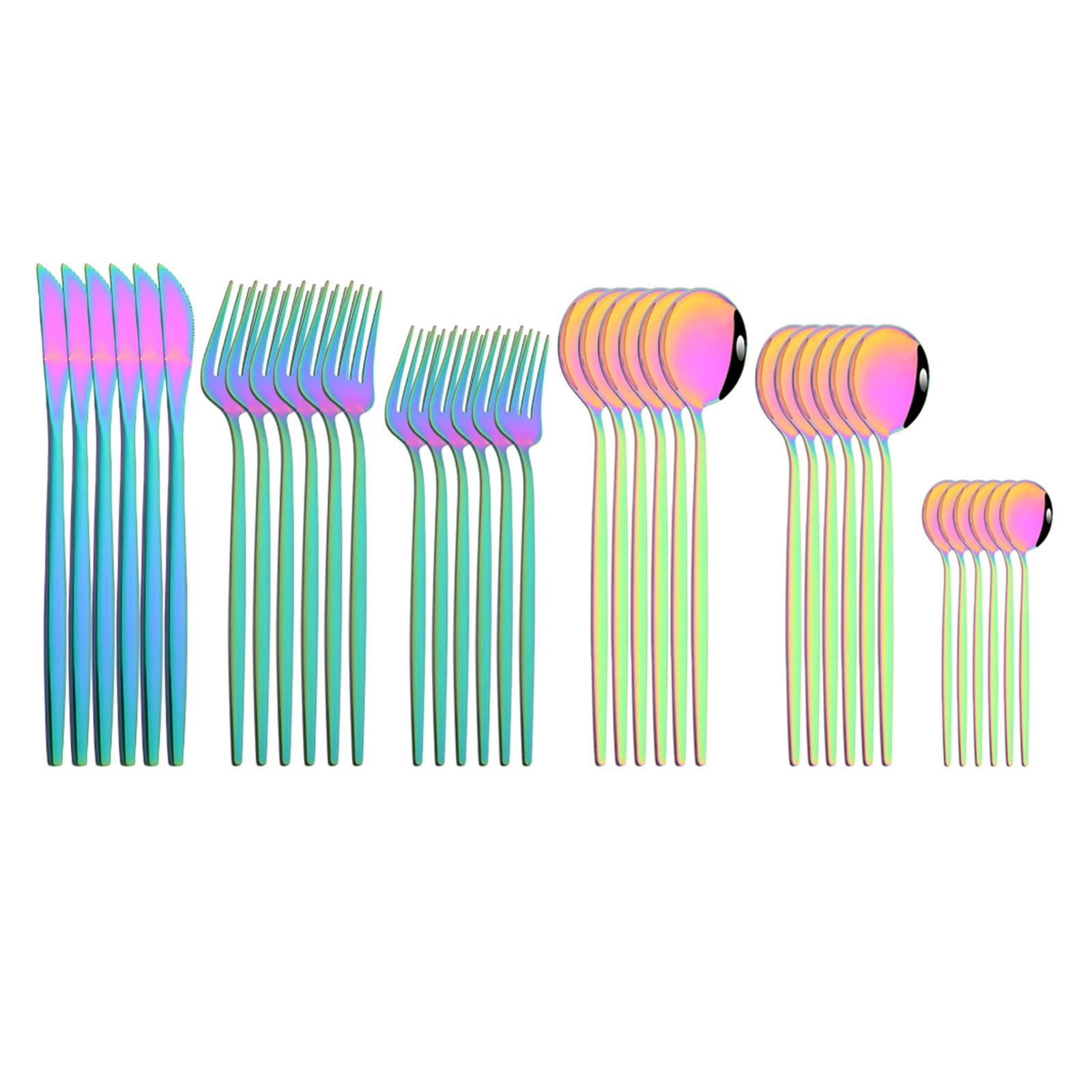 Rainbow 36Pcs Juego de Cubiertos Juego de vajilla Tenedor Cuchara Cubiertos Cubiertos de Acero Inoxidable Juego de vajilla de Cocina Leisurely (Color : Gold)