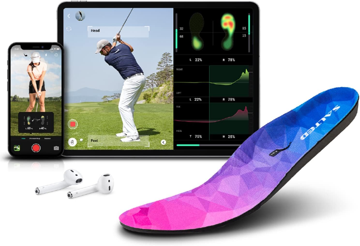 SALTED Smart Insole with Motion Sensor-Golf Swing Posture Analysis Trainer-Track Weight Shift for Improves Distance-Connects Phones & Tablet PCs via Bluetooth-iOS/Android App(Series 2 - M)-Golf Gift