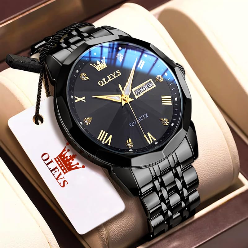 Image of OLEVS Men Watch Business Dress Diamond Luxury Watch Luminous Easy to Read Date Waterproof Stainless Steel Quartz Analog Simple Dress Watch