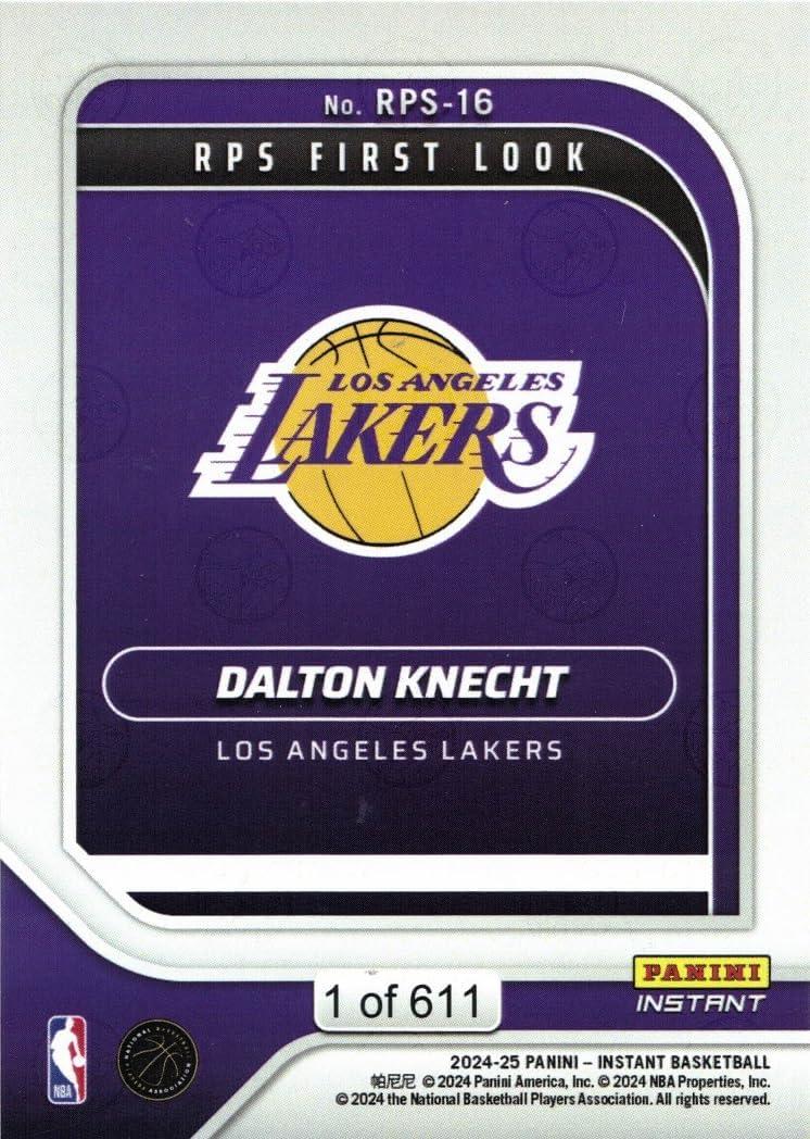 2024-25 Panini Instant RPS First Look Basketball #RPS-16 Dalton Knecht Rookie Card Lakers - Only 611 made