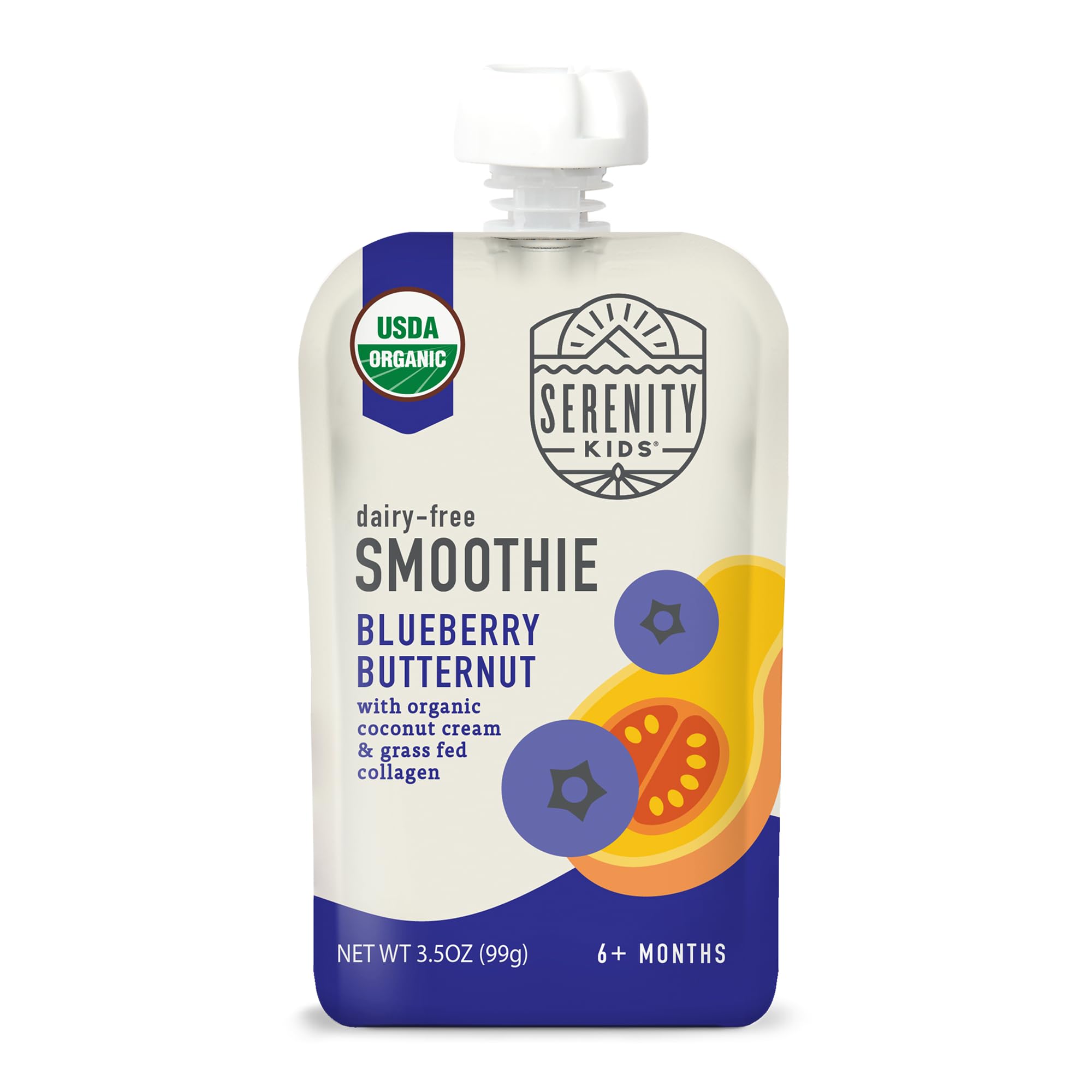 Serenity Kids Baby Food Smoothie Pouch, Collagen, Berry Butternut, 3.5 Oz