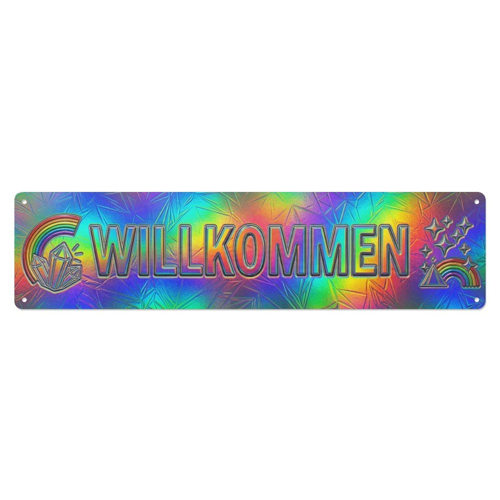 Holographic Foil Rainbow Shimmer Welcome Metal Tin Sign