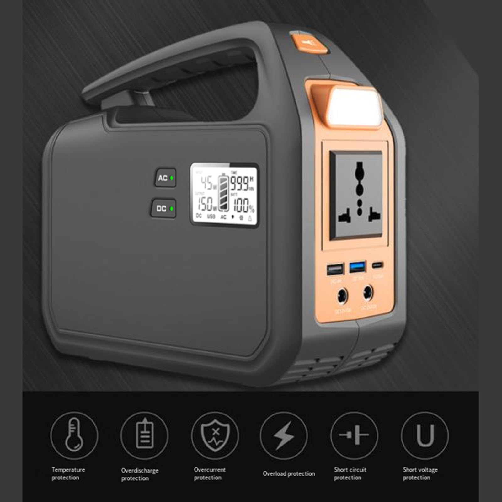 Alimentation Solaire de Secours 150 W, Portable, avec Batterie au Lithium, pour Camping-Car, Aventures en Plein air, urgences