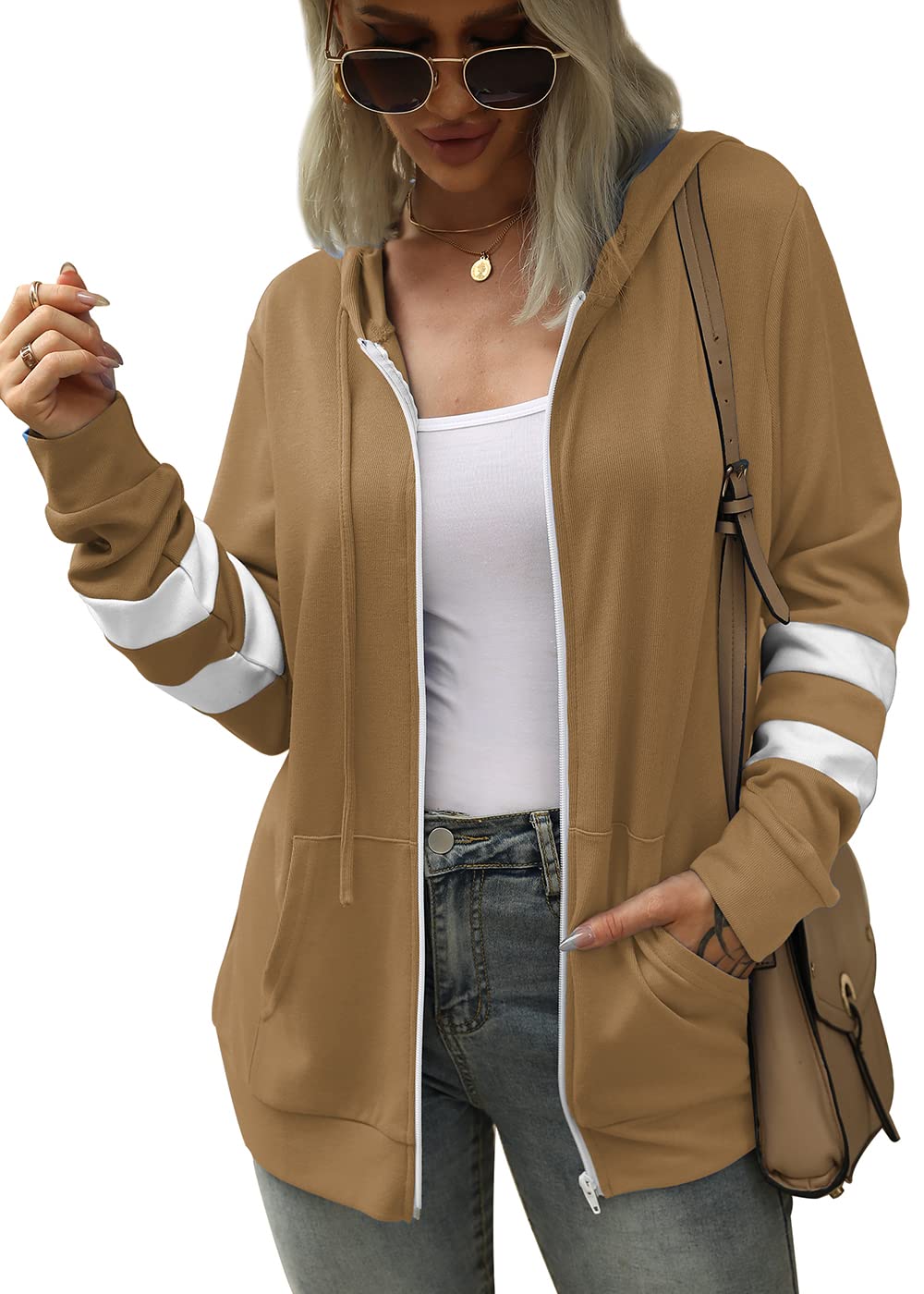 Bofell Womens Active Long Sleeve Zip Up Hoodies with Pocket Hooded Sweatshirts Jackets