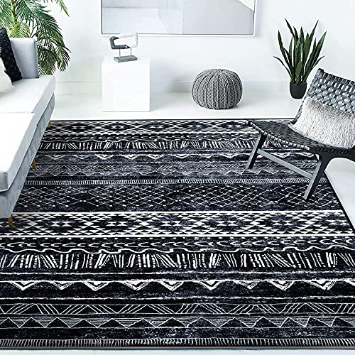 Leesentec Tapis Salon Poils Ras Tapis de Chambre Grand Tapis Design Moderne Tapis Antidérapant Intérieur Tapis (Noir, 200 x 250cm) Cover