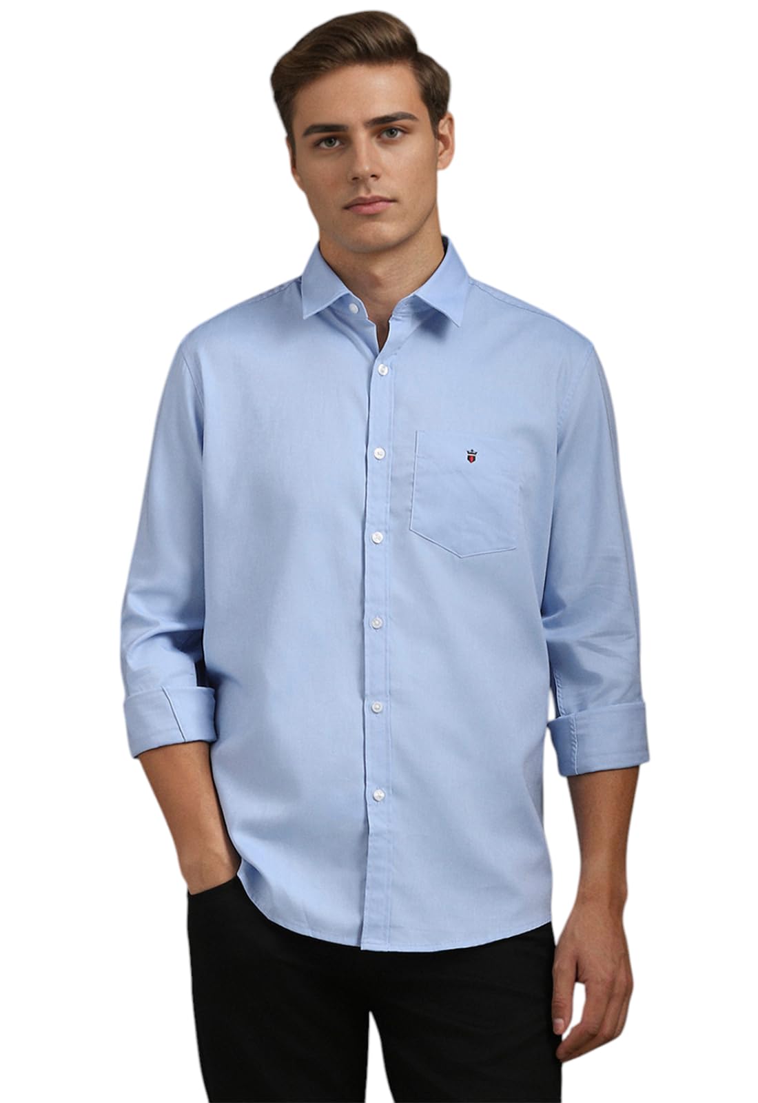 Louis Philippe Men's Slim Fit Signature Oxford Easy Care, Natural Stretch Full Sleeve Solid Casual Shirt, Cotton Price In India