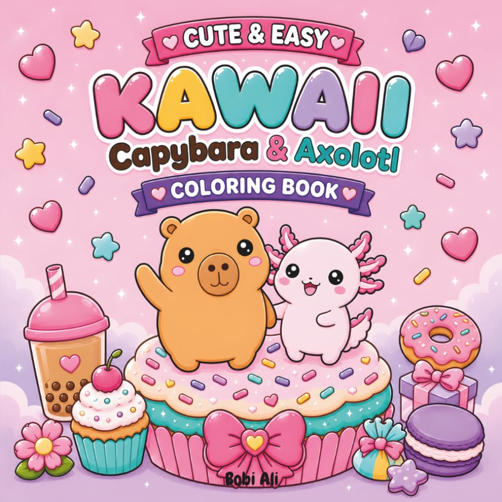 Cute & Easy KAWAII: Capybara & Axolotl Coloring Book (Cozy Capybara & Axolotl Adventures)