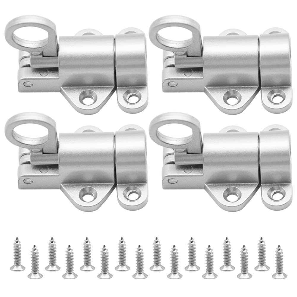Ruidee 4 Stück Automatische Türriegel Silber Aluminium Federverriegelung mit Schrauben Spring Riegelschloss Automatische Verriegelung Schlossriegel für Fenster, Tor (FJMS/Silver)